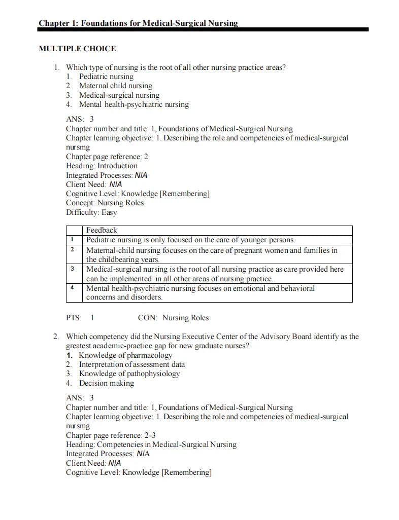 Test Bank Davis Advantage for Medical-Surgical Nursing: Making Connections to Practice 3rd Edition