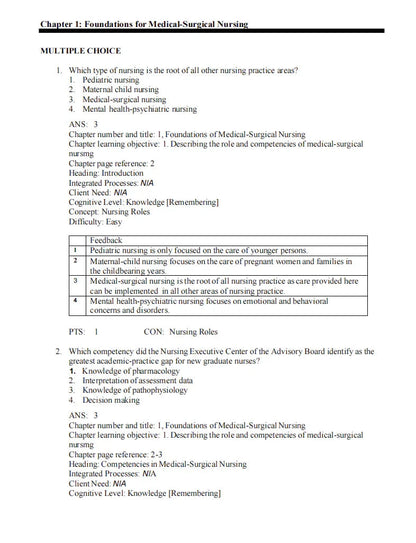 Test Bank Davis Advantage for Medical-Surgical Nursing: Making Connections to Practice 3rd Edition