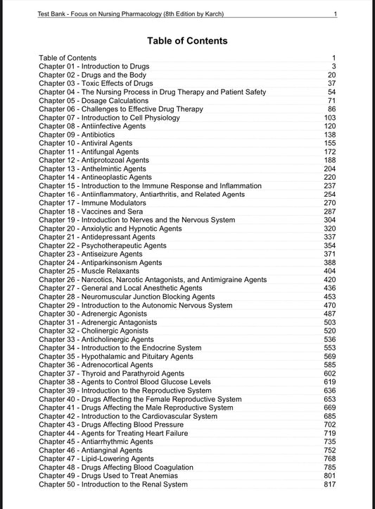Test Bank for Focus on Nursing Pharmacology, 8th Edition by Amy M. Karch